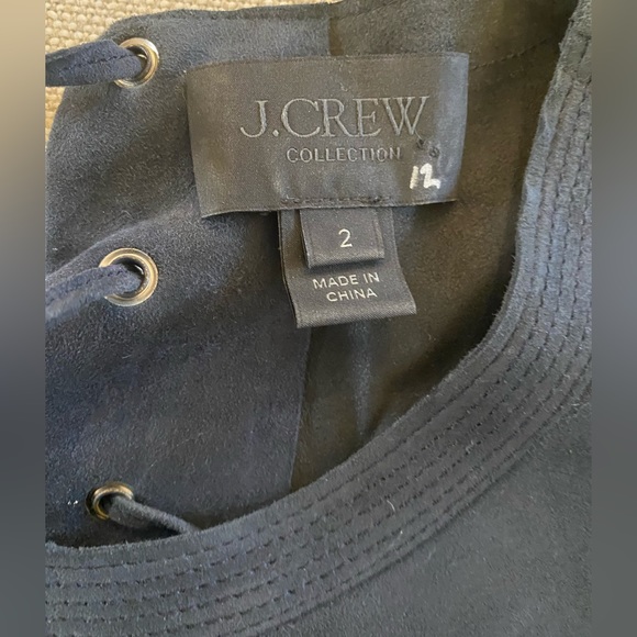 J CREW COLLECTION SUEDE LACED UP BACK TOP SZ 2 NAVY - Picture 4 of 6
